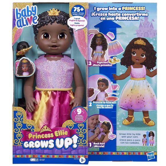 NEW Baby Alive Princess Ellie Grows Up Black Hair Doll 18" African American - Picture 1 of 17